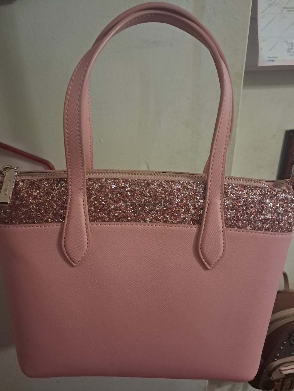 Kate Spade New York Flash Glitter Pink Tote Saffiano Euc